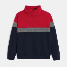 Червен зимен пуловер със снуд яка