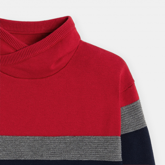 Червен зимен пуловер със снуд яка