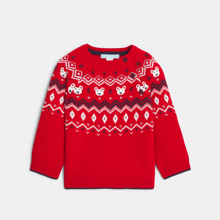 Червен жакардов пуловер