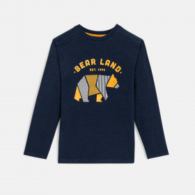 Синя тениска с дълъг ръкав и принт с мечка