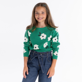 Зелен жакардов пуловер на цветя
