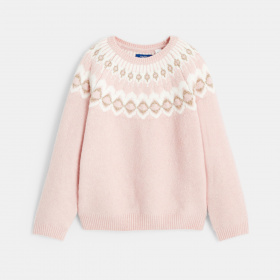 Пастелно розов скандинавски жакардов пуловер