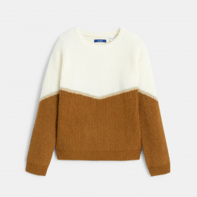 Двуцветен рипсен пуловер