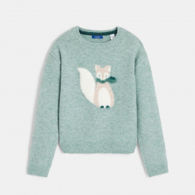 Жакардов пуловер с десен на лисица