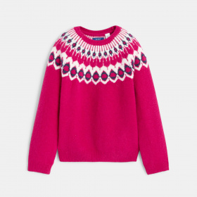 Розов скандинавски жакардов пуловер
