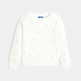 Бял бродиран пуловер