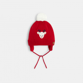 Червена плетена шапка с поларена подплата