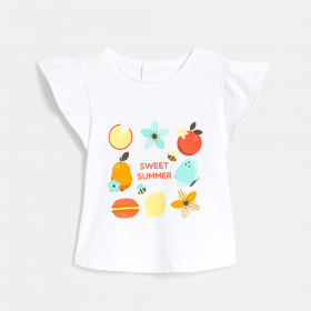 Бяла тениска с щампа на плодове