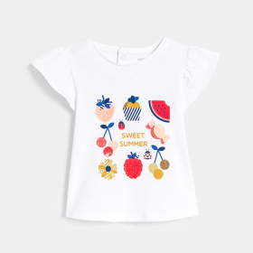Бяла тениска с щампа на плодове