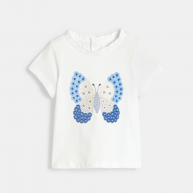 Бяла тениска с релефна пеперуда