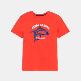 Оранжева тениска с къс ръкав и щампа на акула