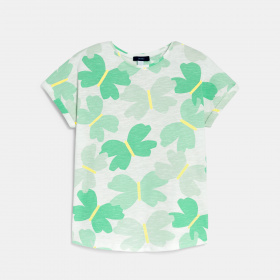 Тениска с къс ръкав с щампа на зелени пеперуди