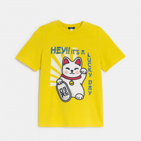 Жълта тениска с модел на китайска котка