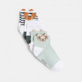 Зелени къси чорапи с животни (пакет от 3 бр.)
