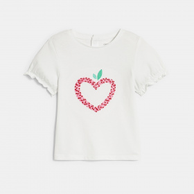 Бяла тениска с сърце от пайети