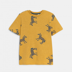 Жълта тениска с къс ръкав с щампа на зебра