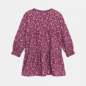 Лилава рокля с дълги ръкави и принт