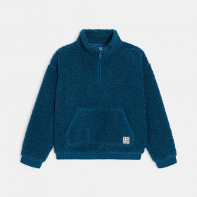 Син суитшърт с цип от шерпа