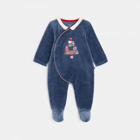 Синя кадифена пижама с мотив на елха