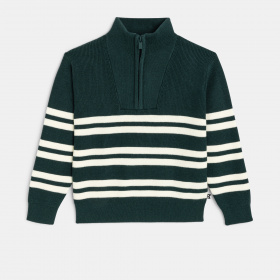 Зелен раиран пуловер с цип