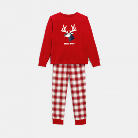Червена пижама от две части с мотив на елен