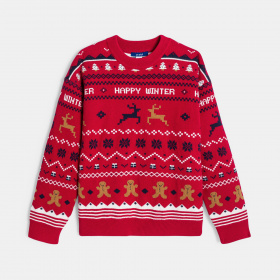 Червен жакардов пуловер