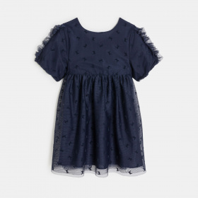 Синя рокля с буфан ръкав