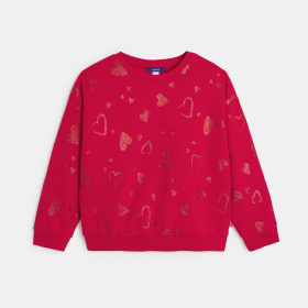 Червен суитшърт с шарка на сърце