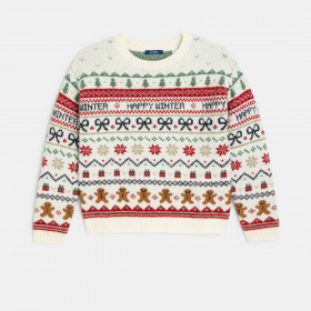 Бял жакардов пуловер