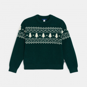 Зелен плетен зимен пуловер