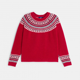 Червен жакардов пуловер