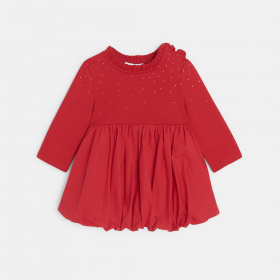 Червена плисирана рокля от две материи