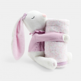 Розово плюшено зайче и одеяло
