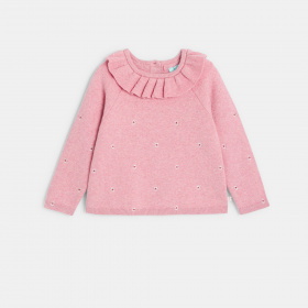 Розов плетен пуловер с яка