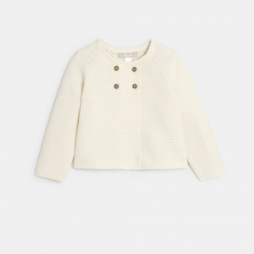 Бяла плетена жилетка с копчета