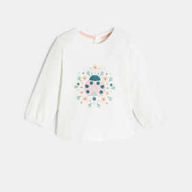 Бяла тениска с дълъг ръкав и щампа