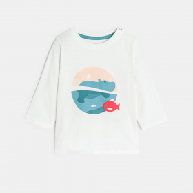 Бяла тениска с дълъг ръкав и щампа