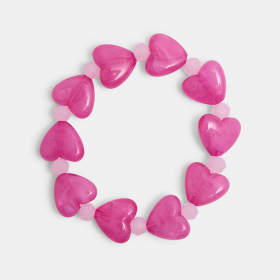 Еластична гривна с розови мъниста във формата на сърце