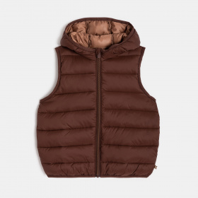 Кафяво пухено яке с качулка и без ръкави