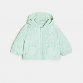 Зелено ватирано пухено яке с мотив на сърце