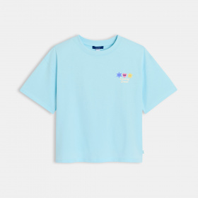 Синя тениска с мотив и къс ръкав