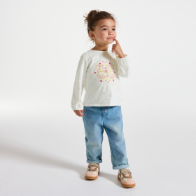 Бяла тениска с дълъг ръкав с щампа