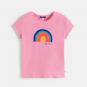 Розова тениска с магически пайети и дъга
