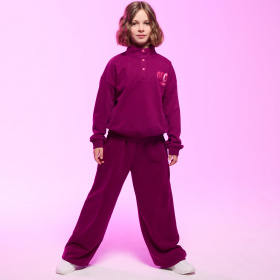 Лилав спортен панталон с широки крачоли