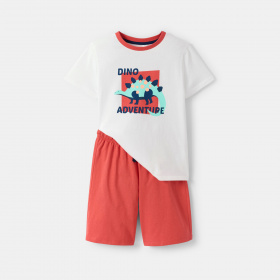 Червена къса пижама с динозавър