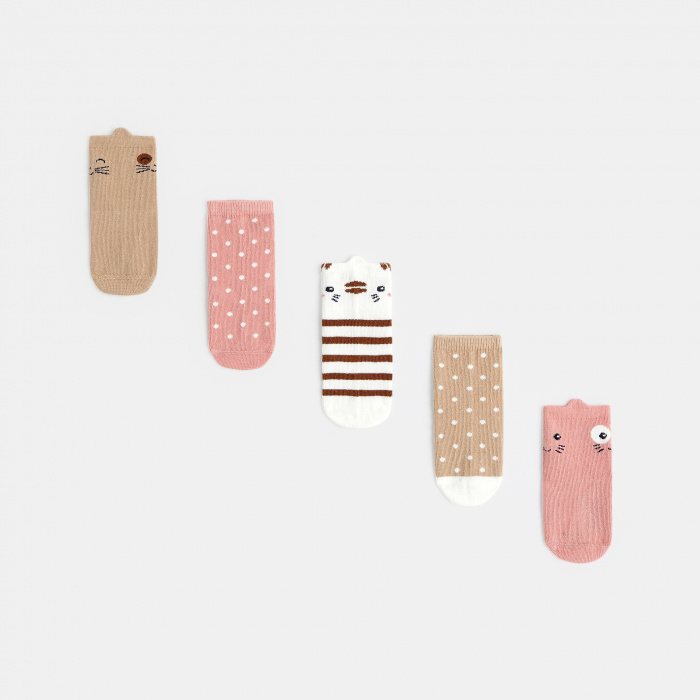 Чорапи с лица на животни и точки (комплект от 5 чифта)