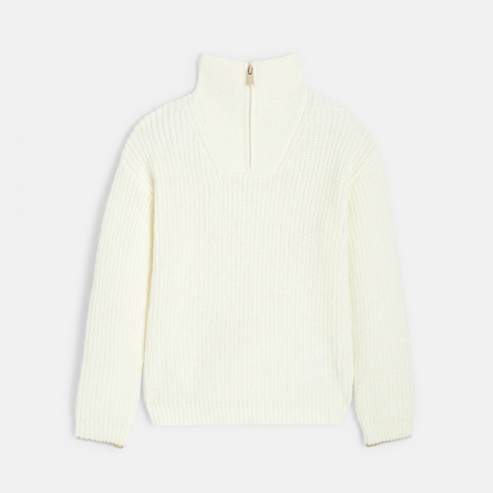 Оребрен пуловер в цвят екрю