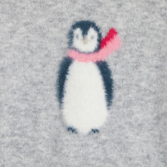 Сив жакардов пуловер с шарка на пингвин