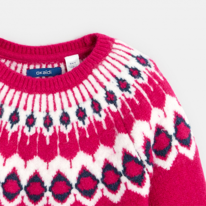 Розов скандинавски жакардов пуловер