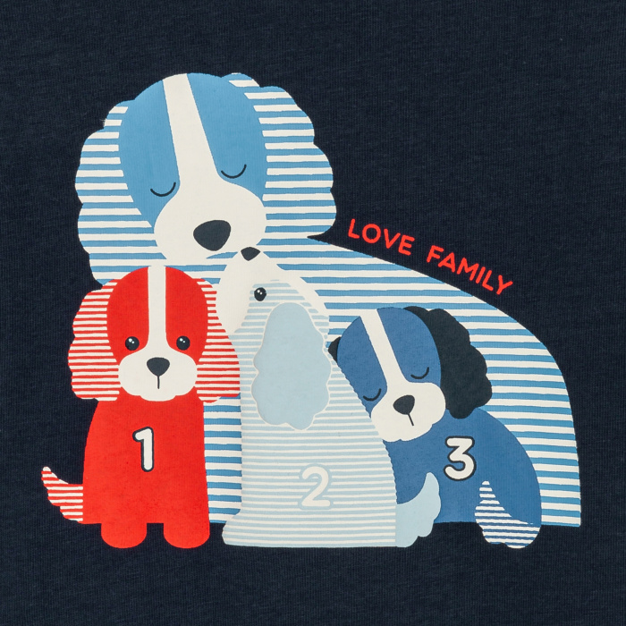 Тениска в синьо със семейство кучете